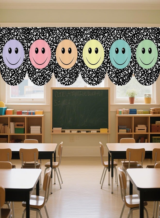 AKAIXI 6pcs Composition Classroom Curtains Back to School Pastel Smiley Face Curtains for Classroom Black and White Composition Curtain for Kindergarten Playroom Daycare Bedroom Living Room 36"X24" - Image 1